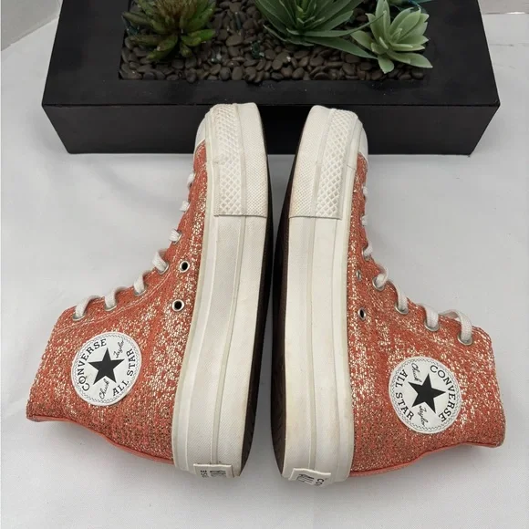 CONVERSE CHUCK TAYLOR PLATFORM METALLIC ORANGE PINK & GOLD SNEAKERS SZ  7 - Picture 6 of 13